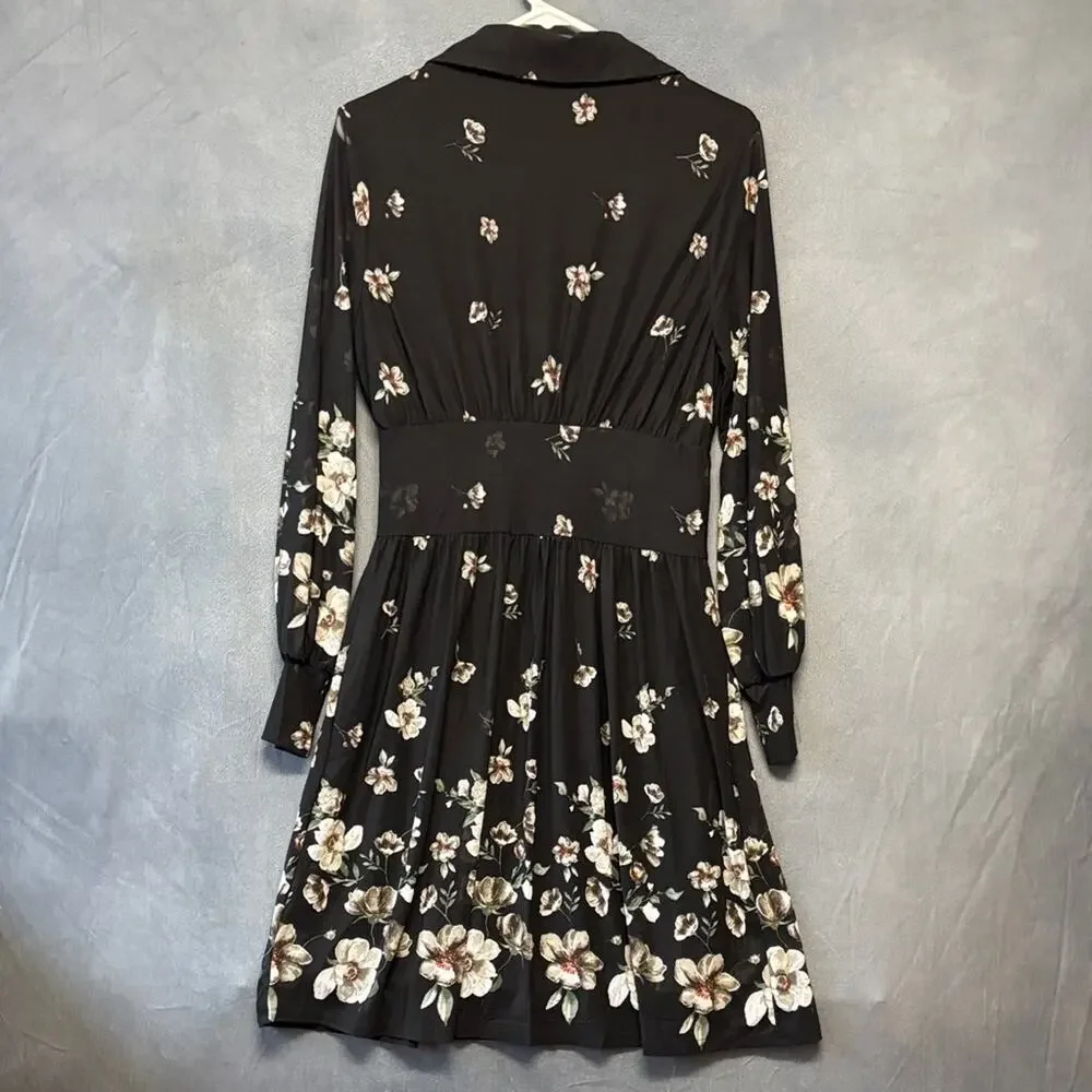 Ember Chic Floral Black Long Sleeve Dress Long Sleeve Sheer Gothy Witchy Midi